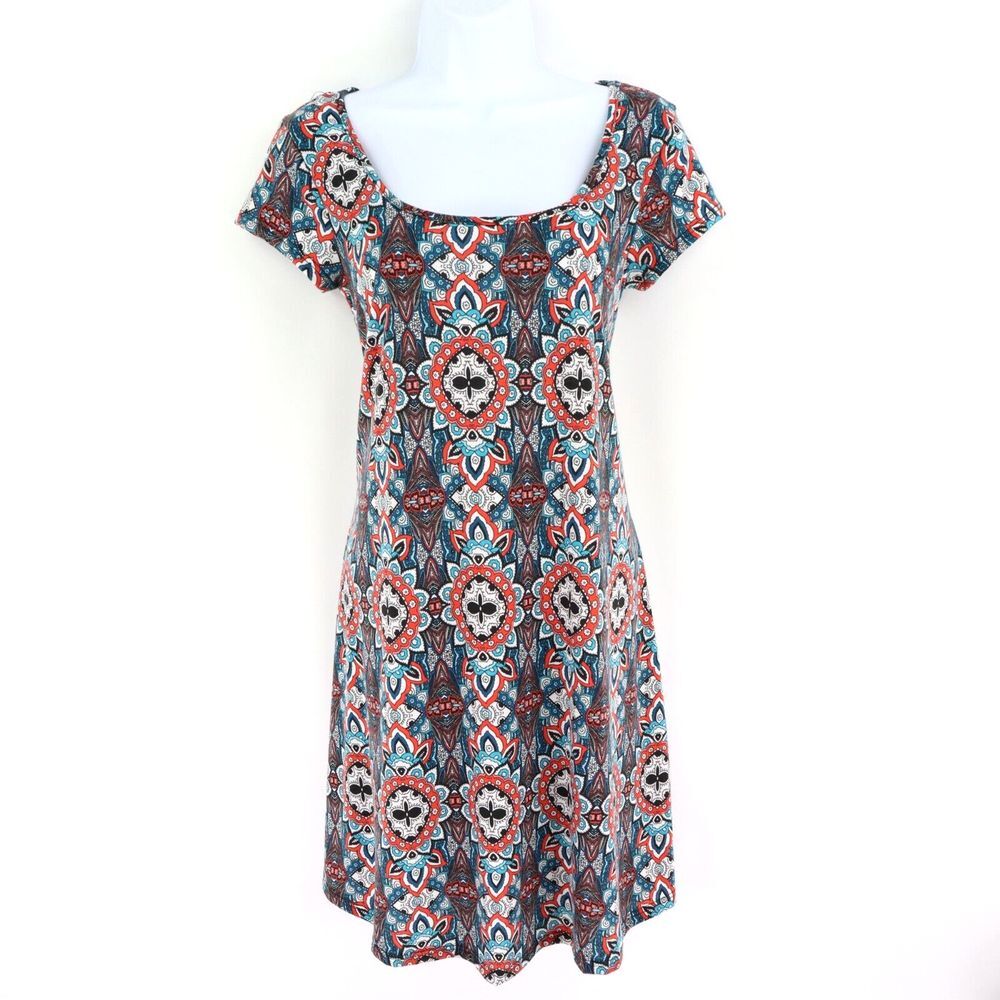 Joe Boxer A-Line Dress Womens S Multicolor‎ Bohemian Short Sleeves Soft Stretch